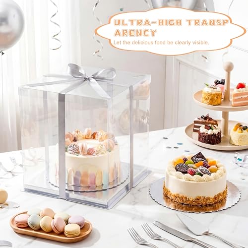 Watersay 6 Pack 12''x12''x13'' Silver Cake Box with Cake Boards and Ribbon - color: Silver, size: 12''x12''x13''
