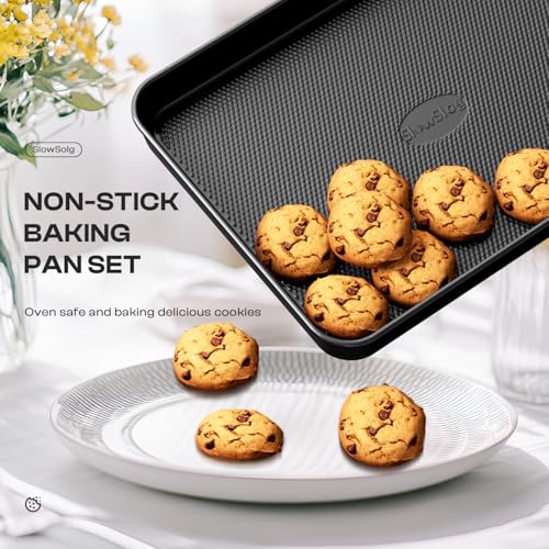 12-Piece Nonstick Bakeware Set, Stackable Non Toxic Baking Pans Set - Black - size: 12PCS