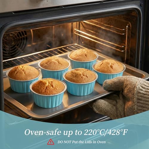100-Pack 5 oz Mint Blue Mini Cake Pans with Lids, Disposable Aluminum Foil Baking Cups, Muffin Tins, Ramekins for Cupcakes, Brownies, Flan, Pudding - Baby Shower, Bridal Shower & Birthday Party - color: Mint Blue
