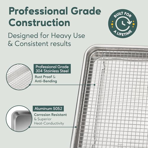 Aluminium Baking Sheet Pan with Wire Rack Set, 13"x10" (quarter sheet Pan) - size: Quarter Sheet (Most Popular)