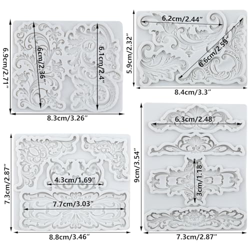 Baroque Curlicues Scroll Lace Fondant Silicone Mold Set of 4 - color: Style F