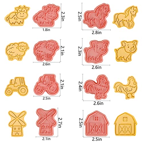 Farm Cookie Cutters Set, 8 Pcs Cookie Cutter with Plunger Stamps - color: Farm Cookie Cutters With Plunger Stamps