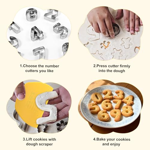 10Pcs Numbers Mini Cookie Cutters Set with Dough Scraper