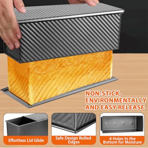 Non-Stick Pullman Loaf Pan with Lid 13x4 Inch - 2.2lb Carbon Steel Bread Baking Pan with 4 Vent Holes, Heavy Duty Sourdough Loaf Pan with Cover for Homemade Sandwich Bread (Black) - color: Black
