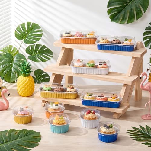 Blushtier 180 Pcs/60 Set Mini Loaf Cake Pans with Lids,Blue and Orange - color: Vibrant