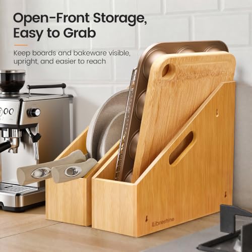Libreshine Slim Bamboo Cutting Board Holder & Baking Sheet Organizer