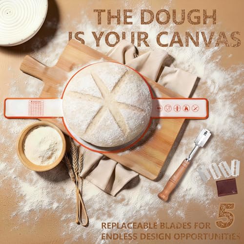 Sourdough Starter Kit with Banneton Proofing Basket, Jar and Baking Tools - color: Orange