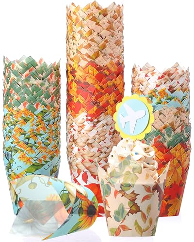 500 Counts Fall Tulip Cupcake Liners Autumn Muffin Cupcake Baking Liners - style: Maple