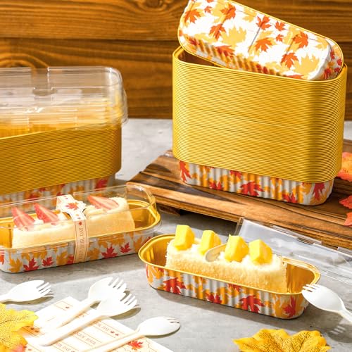 Tioncy 50 Set Fall Mini Maple Leaf Loaf Pan with Lid Spoon Sticker 6.8oz - style: Maple Leaf