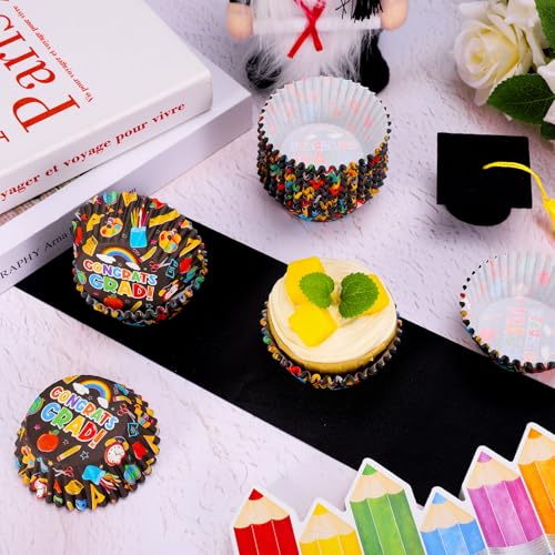 AnyDesign 300Pcs Kindergarten Graduation Cupcake Liners Congrats Grad Colorful Paper Baking Cups Standard Muffin Cupcake Wrappers for 2026 Kids Preschool Grad Party Supplies Table Decor - style: Graduation
