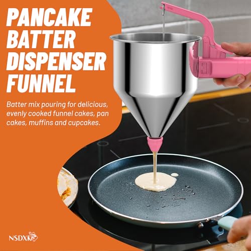 40oz Pancake Batter Dispenser, Stainless Steel Cake Dispenser with Stand, Great for Pancakes, Cupcake, Waffle or Any Baked Goods, Durable, Leak-Free, Paradise Pink - color: Paradise Pink