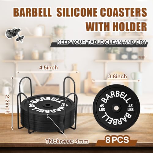 Blushtier 8 Pcs Barbell Plate Coasters with Rack, Silicone,Black - color: Black