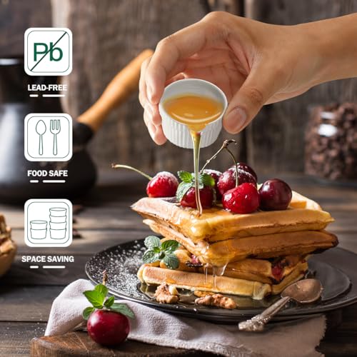 1.5 oz Mini Ramekins Set of 6, Vidalenta Tiny Dipping Sauce Cups, Ramekin Dip Bowl Porcelain Souffle Dish, Small Ramekins Dessert Cups Small Bowls for Charcuterie Board, Microwave & Oven Safe, White