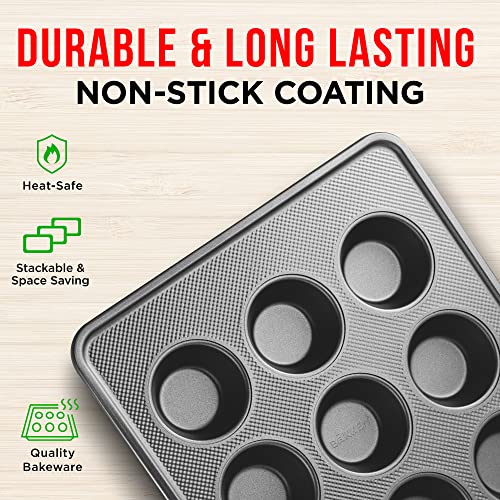 Bakeware Set – 8 Piece – Non-Stick Professional Home Bakeware – Multi Sized Baking Pan Set - Muffin Pan, Loaf Pan and More – Black - color: Black, size: 8 Piece Set