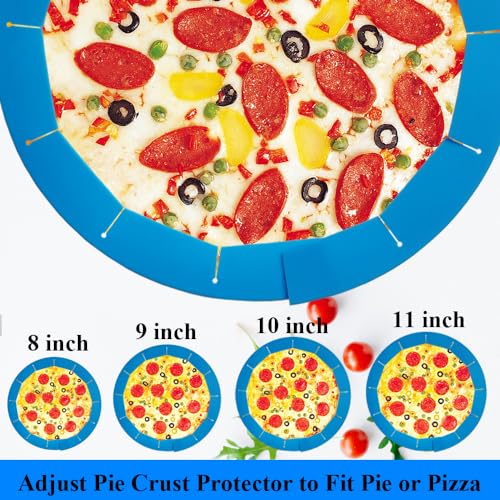 Adjustable Pie Crust Shields Baking Protectors, Silicone Cover Ring Fits 8-11.4 Inch Pies, Baking Pie Pizza Crust Shield Protector Cover for Edges (Blue-2pcs) - color: Blue-2pcs