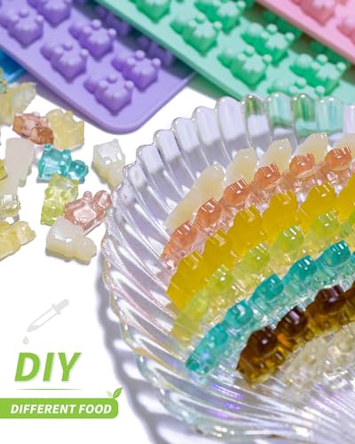 Gummy Bear Silicone Molds 4 PCS, KKDINDAN Mini Size Chocolate Gummy Molds with 2 Droppers, BPA Free Food Grade Platinum Silicone Molds, Nonstick Candy Molds - size: Bear Molds 1ML
