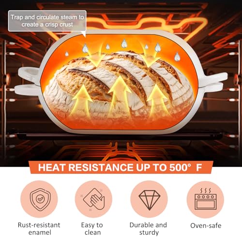5 QT Enameled Cast Iron Sourdough Bread Oven, Loaf Pan with Lid - color: Caramel, size: 5 QT
