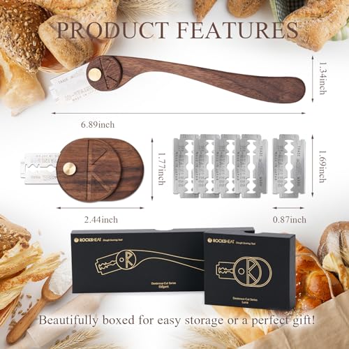 Bread Lame Set of 2, Scoring Knife with 5 Feather Blades, Sourdough Scoring Tool with Storage Box, Dough Scoring Tool for Bread Baking, Dexterous-Cut Series Lame Bread Tool (LUNA & ELEGANT) - style: Luna&Elegant