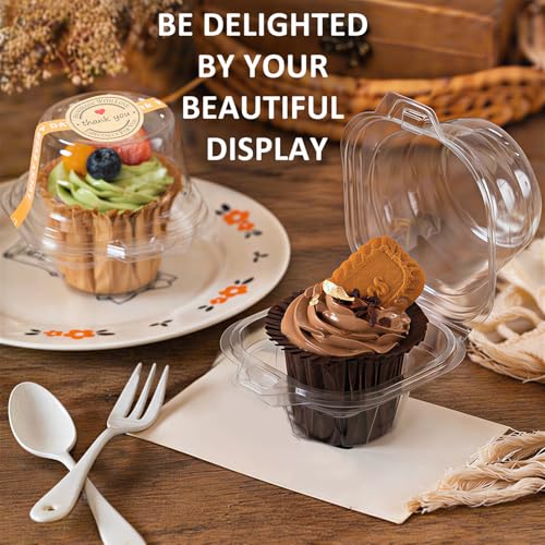 100 Pack Individual Cupcake Containers with 2 Type Stickers, Cupcake Boxes