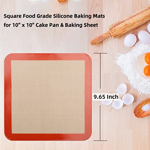 Square Silicone Baking Mats for 10 Inch Cake Pan, 9.65"Square Food Grade Silicone Mat for Baking Sheet for Cake/Pastry/Toast/Pie, Non-Stick Reusable Baking Mat for 10x10 Air Fryer/Cake Pan/Oven - size: 9.7"L x 9.7"W