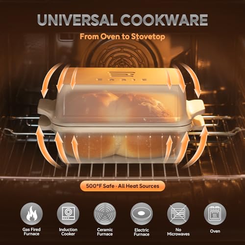 Enameled Cast Iron Dutch Oven for Sourdough Bread Baking, 9×5 Dutch Oven Pot with Lid, 2 in 1 Bread Baking Pans with Lid, Roasting & Braising, Easy Release, Oven & Induction Safe (4.2 QT,White) - color: White