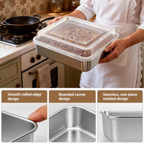 GIUOIDUO 2-Pack 8x8 Inch Baking Pan with Lids - Stainless Steel Square Cake Pan for Cakes, Brownies & Food Storage - Non-toxic & Dishwasher Safe,Set of 2 (2 Pans + 2 Lids) - size: 8x8x2 Inch (High Lid)