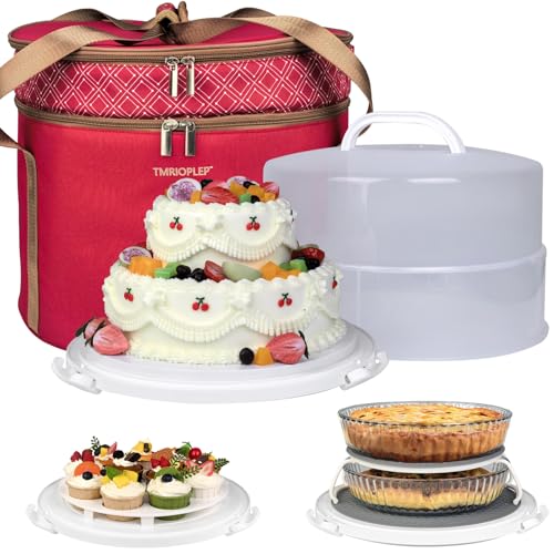 12 Inch Cake carrier Container with Lid and Handles Includes Insulated Bag for Safe Transportation of Buttercream Doesn't Melt Easy for Cakes, Pies and Cupcakes (Red) - color: Red