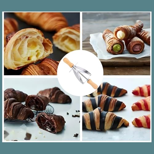 LiebeWH Croissant Dough Cutter Roller, Stainless Steel Triangular Pastry Slicer with Ergonomic Wood Handle One Pass 3 Cutting Tool for Home Bakery Silver 20 x 6 cm 1 Pack