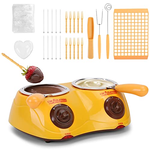 Outamateur Chocolate Melting Pot Electric Chocolate Fondue Mini Fondue Candy Maker with Double Melting Pot for Milk Chocolate,Cheese,Butter,Candy - color: Yellow