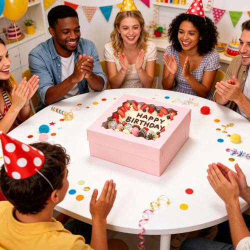 COTOPHER 14x14x6 In Sheet Cake Boxes, 16pcs Pink Bakery Boxes with Window - color: Pink, size: 14x14x6inch