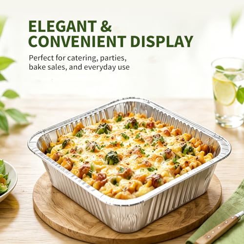 8x8 Aluminum Foil Pans with Clear Lids 20 Pack - Cake Baking Pans