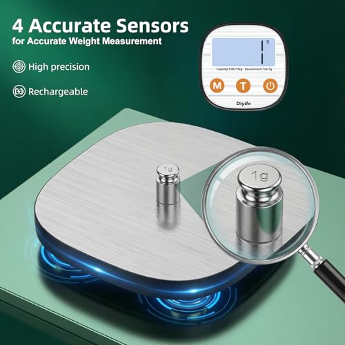 Rechargeable Kitchen Food Scale, Diyife 33lb Wireless Digital Kitchen Scale