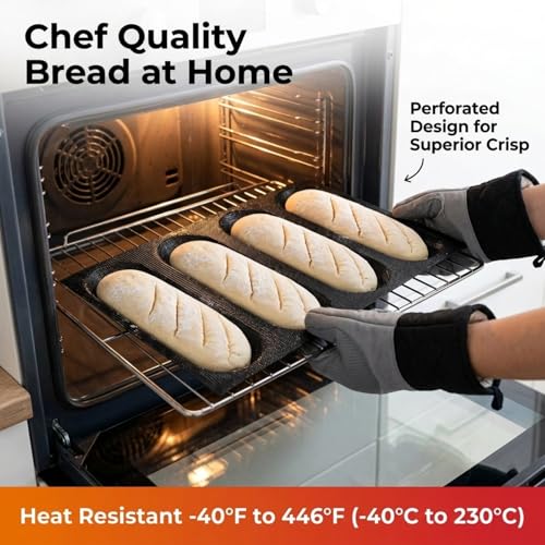 Dioycli Bread Mold for Baking Silicone Large Baguette Bread Pan, 4-Loaf - size: 4 Large Cavities