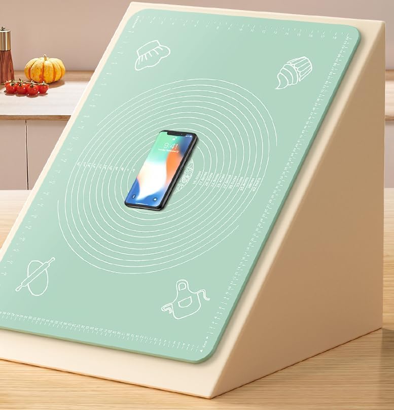 Silicone Pastry Extra Thick Non Stick Baking Mat with Measurements and Edge Heightening, Silicone Rolling Mat for Pastry, Bread, Cookies, Pizza, Fondant, Pasta
