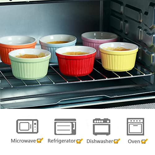 Ramekins 6oz Oven Safe,Creme Brulee Ramekin and Souffle Dishes,Porcelain Baking Bowls,Dipping Sauce Dish.Pudding Cups,Set of 6,Red - color: Red