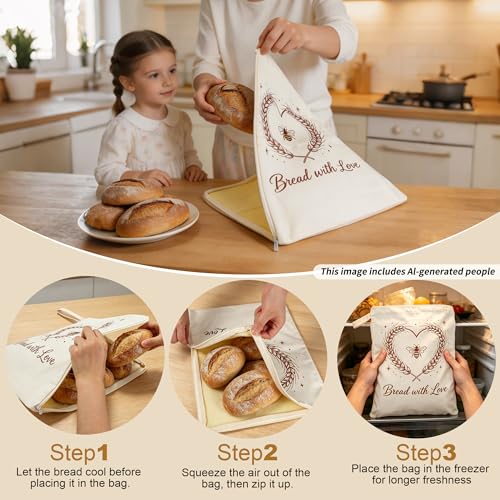 Zipper Beeswax Bread Bags for Sourdough Homemade Bread, Reusable 2 Pack - color: L-Sweetheart