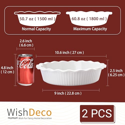 WishDeco Pie Pan for Baking Set of 2, Ceramic Baking Pan 9 Inch - color: White 2pcs