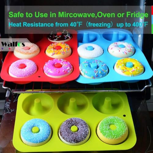 Walfos Silicone Donut Mold - Non-Stick Silicone Doughnut Pan Set, Heat Resistant, Make Perfect Donut Cake Biscuit Bagels, BPA FREE and Dishwasher Safe, Set of 2 - color: Blue&Grass Green, size: 3 Inch Diameter