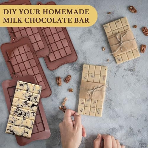 HKNMTT Chocolate Bar Molds Silicone Classic 4 Pack, Snap Candy Bars Making Mould Set, BPA Free Soy Candle Wax Melt Durable Mold Easy Release Non-Stick for Protein and Energy DIY Handmade Gifts - style: Thin Chocolate Bar 4PCS
