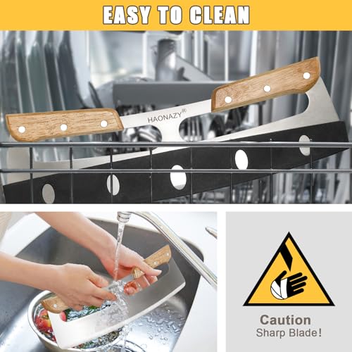 Sharp Pizza Cutter Rocker 14 inch with Double Handles and Protective Cover, Good for Kitchen Dining Room - color: Wood