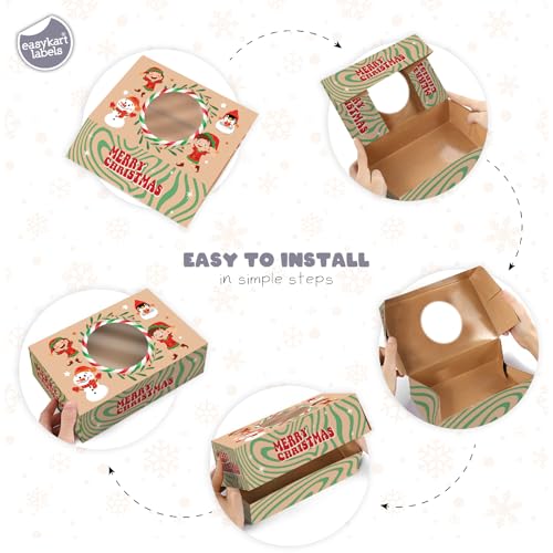 easykart labels 12 PCS Christmas Cookie Gift Baking Box 8.75" x 5.75" x 2.75" with Window Auto-Popup for Pastries, Cupcakes, Cookies, Brownies, Donuts Gift-Giving - color: Light Brown