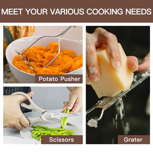 Kitchen Utensils Set-Silicone Cooking Utensils-33pcs Non-Stick Silicone Cooking Kitchen Utensils Spatula Set with Holder-Best Kitchen Cookware with Stainless Steel Handle (Khaki) - color: Khaki