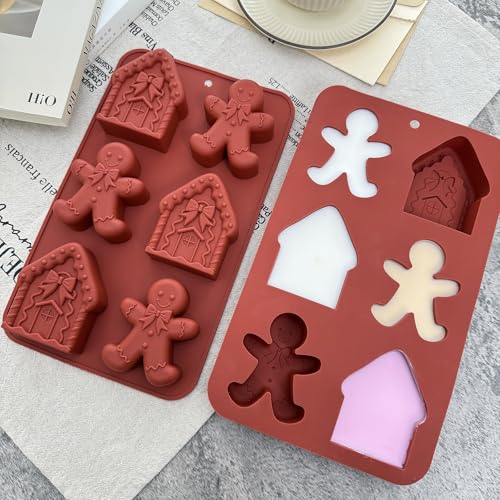 Christmas Silicone Molds For Baking Large Christmas Chocolate Mold 3D Shape Gingerbread Man Candy House Cake Molds for Soap Jello Chocolate Cake Madeleine Candle Resin Festival Home Decoration - color: brick red