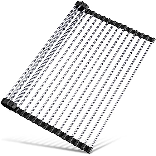 Tomorotec Roll Up Dish Drying Rack Over Sink, 304 Steel, 17.7x12.5, Black - color: Black, size: 17.7 x 12.5 in