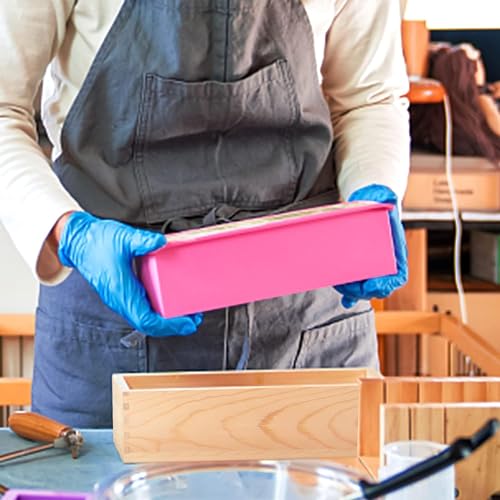 3PCS 47oz Silicone Soap Kit, Pink Rectangular Silicone Loaf Soap Making with 3 Wooden Boxes and 3 Lids, DIY Supplies for Soap Making - color: Pink