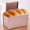 Pullman Loaf Pan with Lid, 1 lb Dough Capacity Non-Stick Bread Pan for Baking Bread, Carbon Steel Corrugated Bread Toast Box Mold with Cover for Baking Bread, Gold