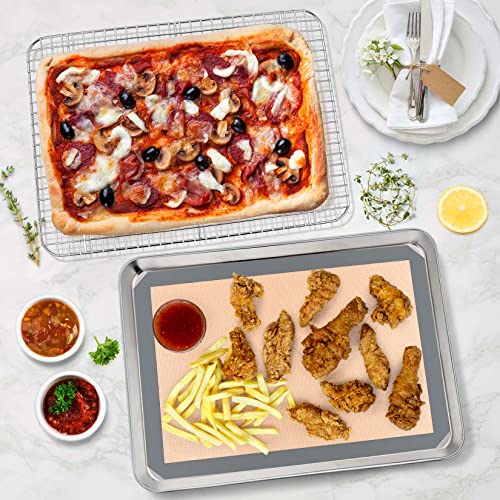 P&P CHEF 16 x 12 x 1 Inch Toaster Oven Pan Tray with Rack and Mat - 3Pcs - size: 16 x 12 x 1 Inch