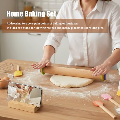 Adjustable Rolling Pin with Thickness Rings, 17 Inch Wood Roller - size: 17INCH