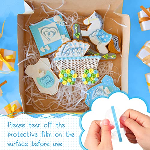 9 Pcs Baby Shower Fondant Embosser for Boys 3D Design Light Blue Cookie Stamp for Baking Acrylic Fondant Stamp for Baby Shower Party Decorating Topper Icing Cake Cupcake Chocolate Biscuit