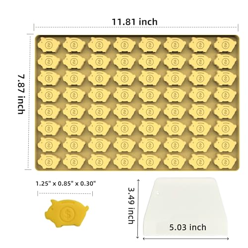Adorable Piggy Bank Silicone Molds for Homemade Chocolates, Gummies, Candies with Scraper - color: Yellow